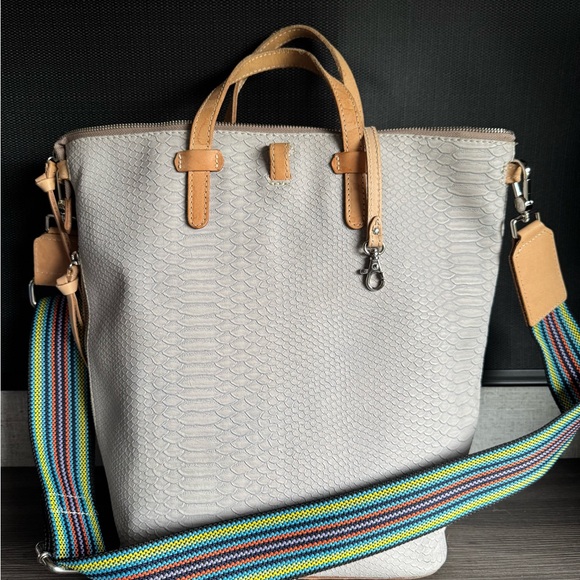 Consuela White and Tan Tote Bag with Textured Design - Picture 2 of 6